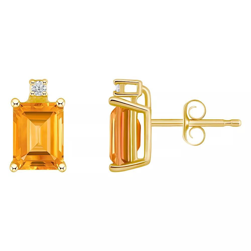 Celebration Gems 14k Gold Emerald Cut Citrine & Diamond Accent Stud Earrings, Women's, 14k Whgold Product Image