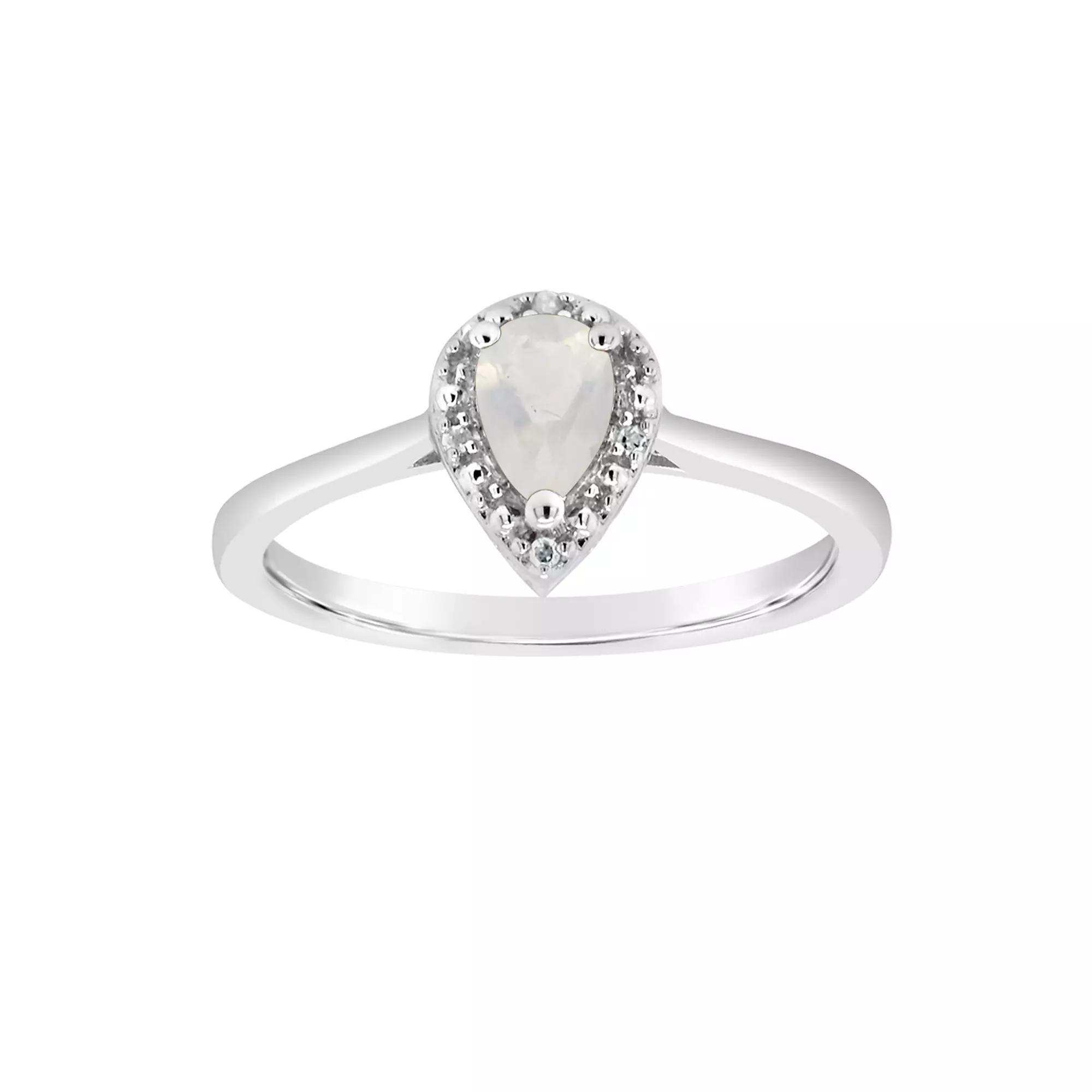 Celebration Gems Sterling Silver Pear Shaped Diamond Accent Frame Ring, Womens Moonstone Product Image