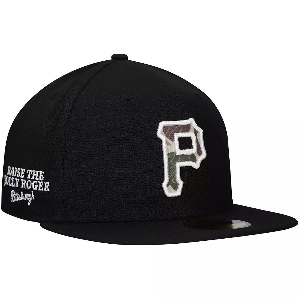 Men's New Era Black Pittsburgh Pirates Troop Chant Camo Undervisor 59FIFTY Fitted Hat, Size: 8 Product Image