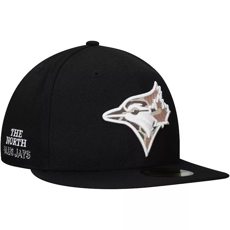 Men's New Era Black Toronto Blue Jays Troop Chant Camo Undervisor 59FIFTY Fitted Hat, Size: 7 5/8, Jay Black Product Image