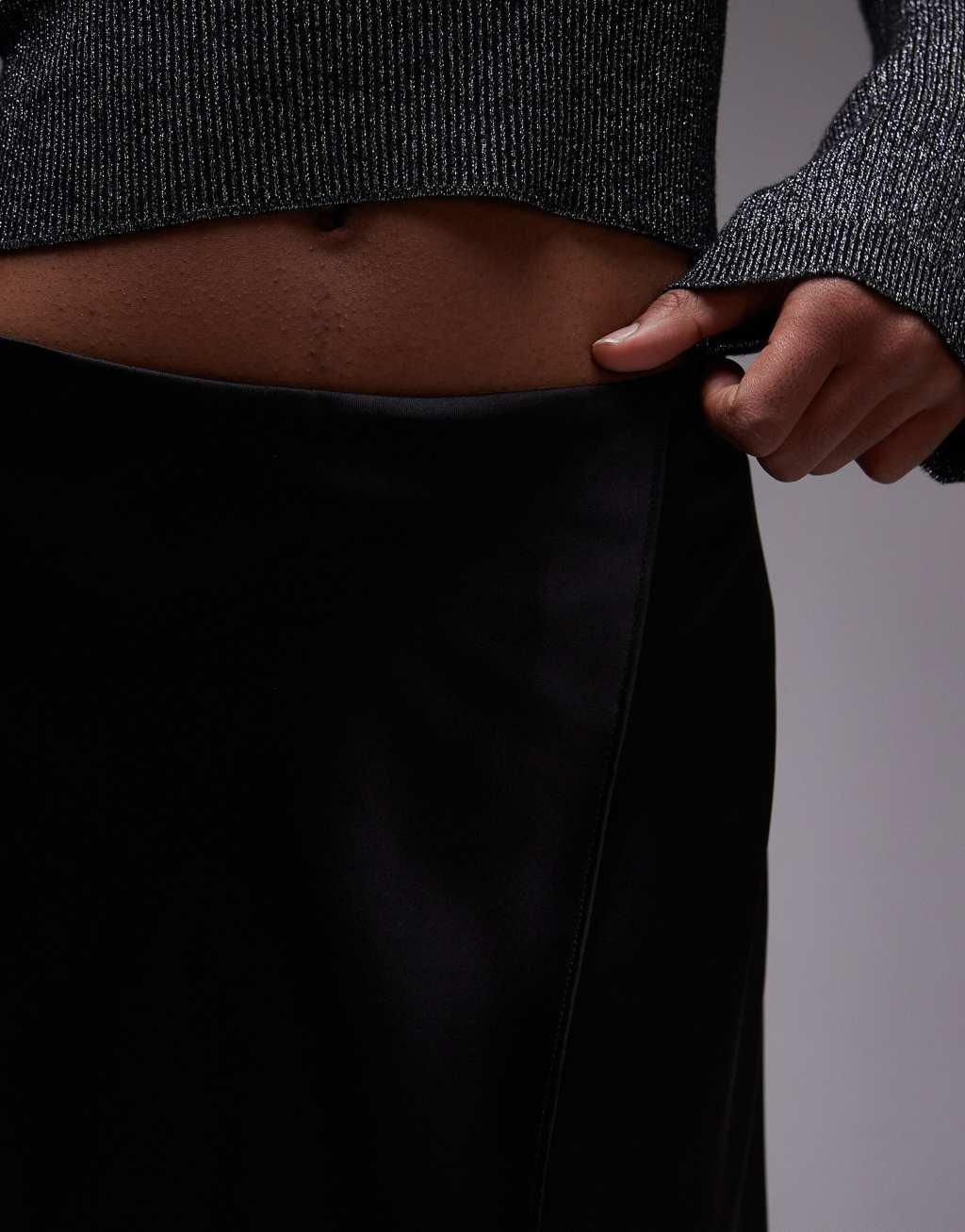 Mango lace hem wrap skirt in black Product Image