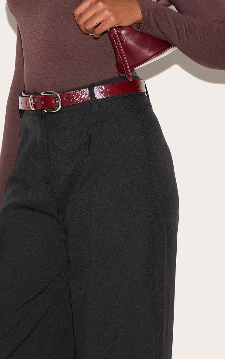 Black Woven Tailored High Waist Wide Leg Pants Product Image