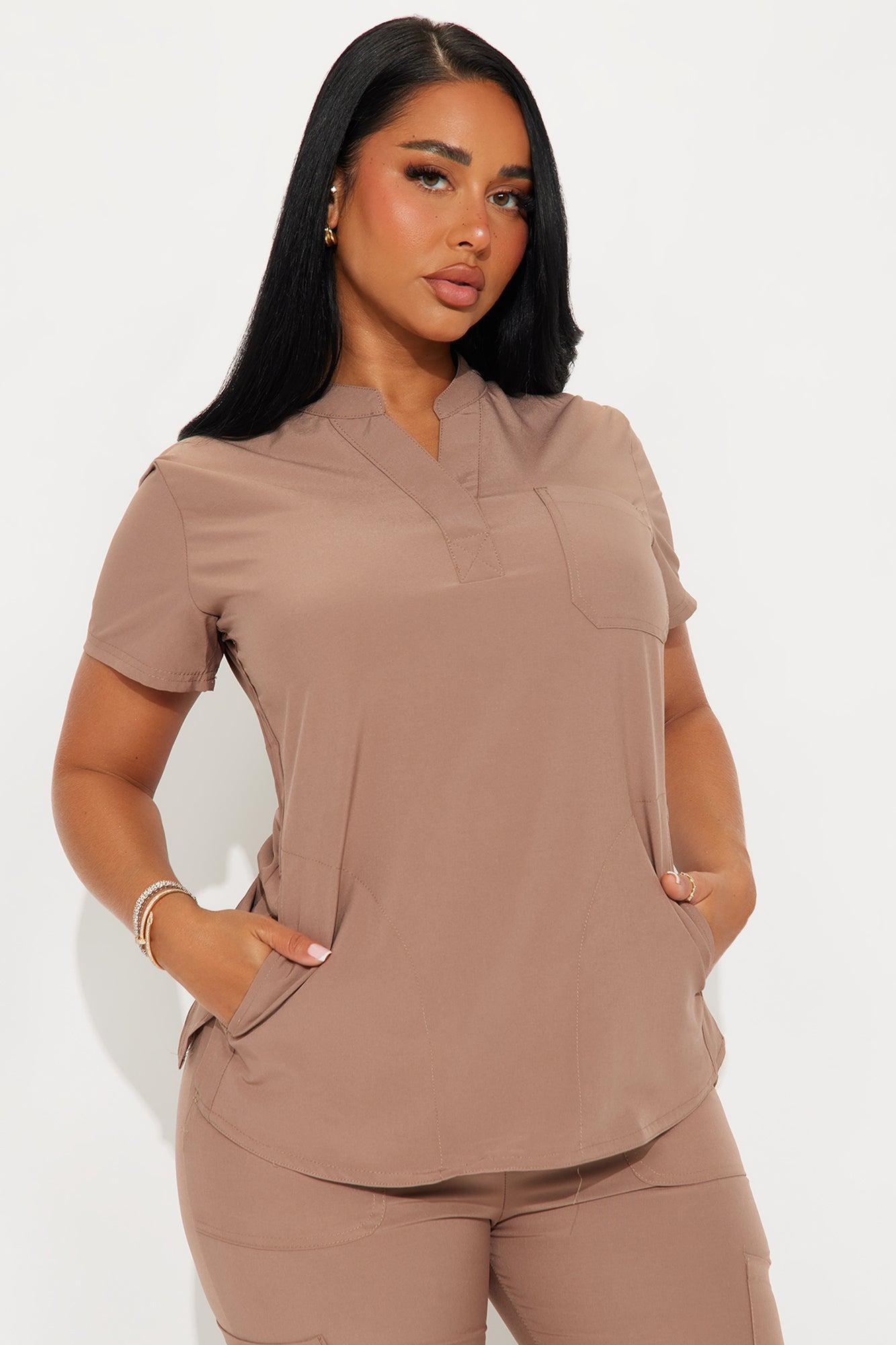 Take Care Stretch Scrub Uniform Jogger Set  - Brown Female Product Image