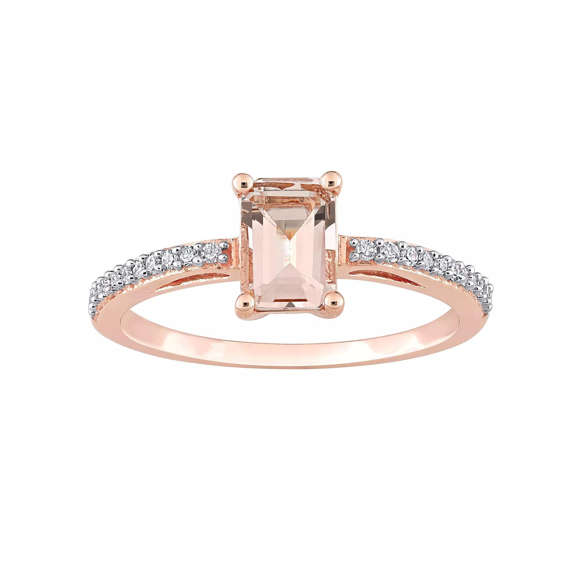 Stella Grace 10k Rose Gold Morganite & 1/10 Carat T.W. Diamond Engagement Ring, Women's, Size: 9.50, 10k Rsgold Product Image