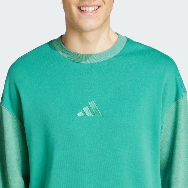 adidas All SZN French Terry Colorblock Crew Sweatshirt Semi Court Green XS Mens Product Image