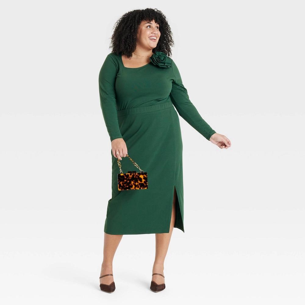 Womens Ruched Midi Slit Pencil Skirt - Ava & Viv Black XXL Product Image
