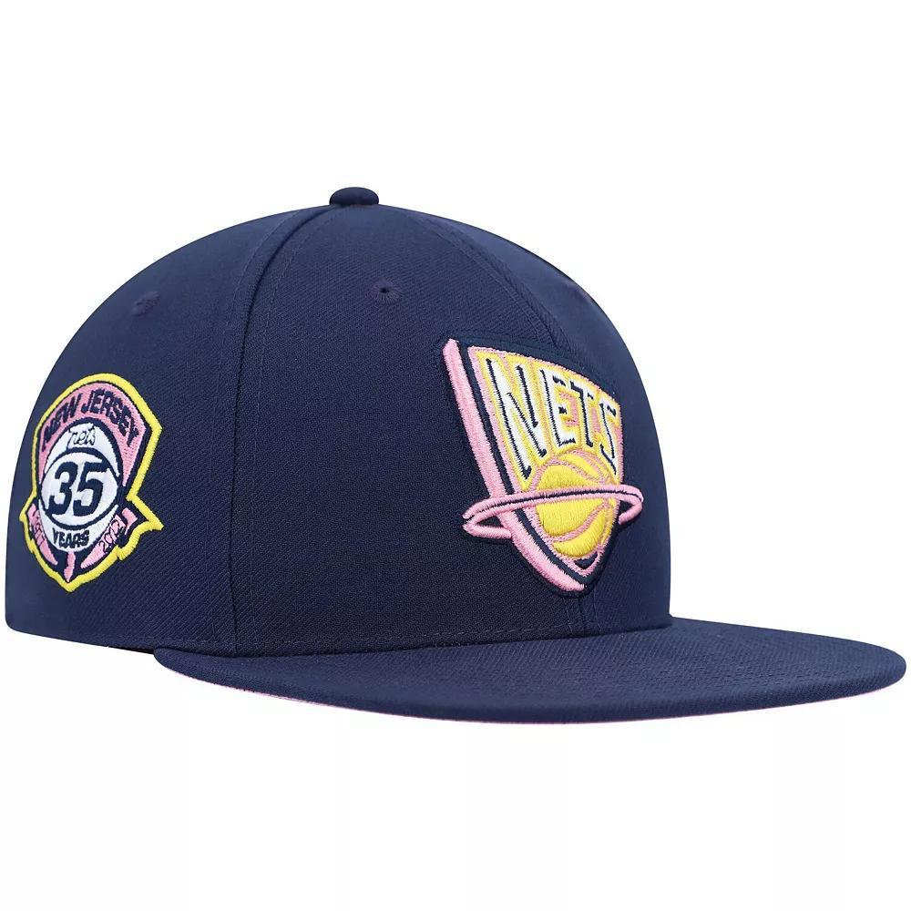 Men's Mitchell & Ness Navy New Jersey Nets 35 Years Burnt Sunrise Fitted Hat, Size: 7 5/8, Nba Blue Product Image