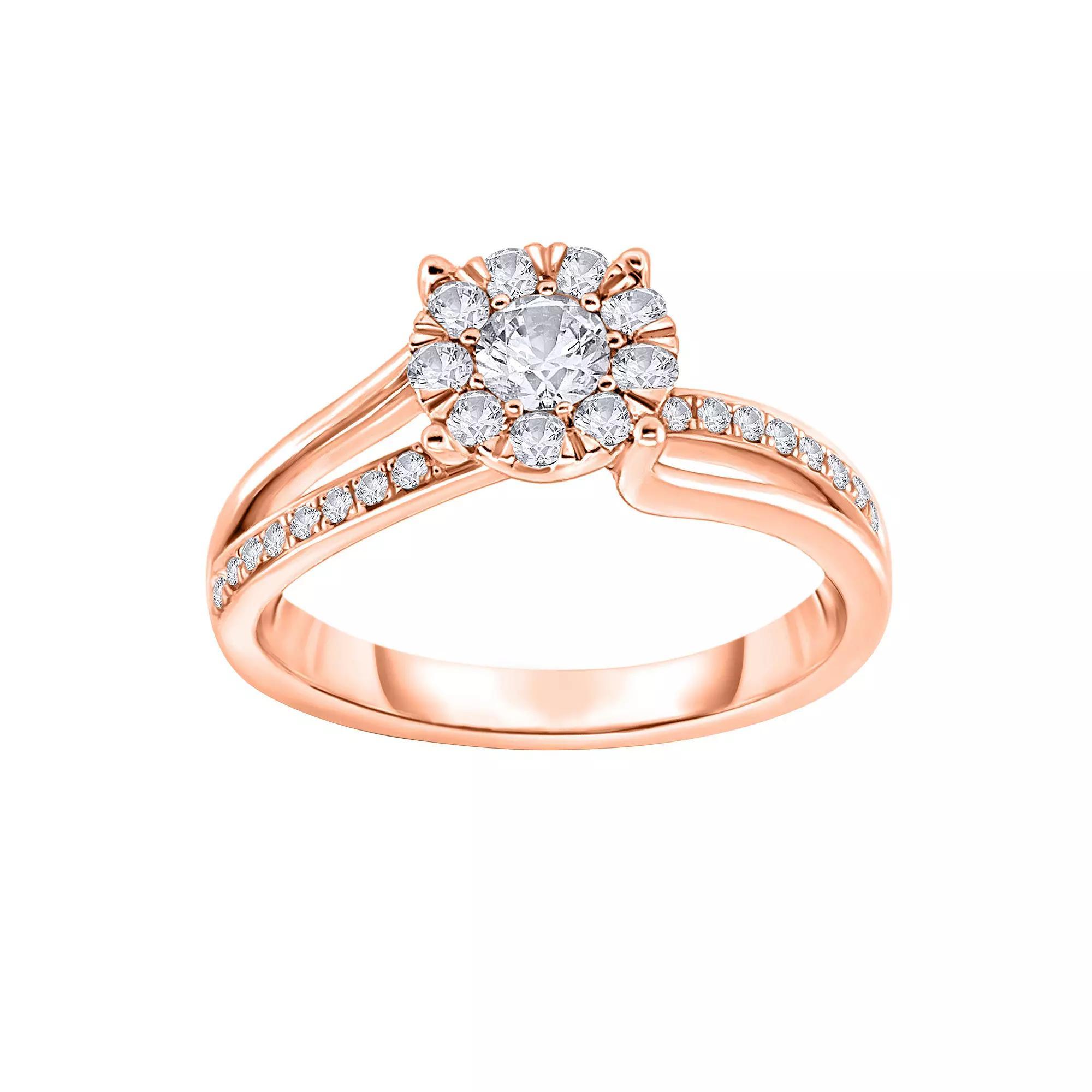 14k Rose Gold 3/8 Carat T.W. Diamond Engagement Ring, Women's, Size: 7 Product Image