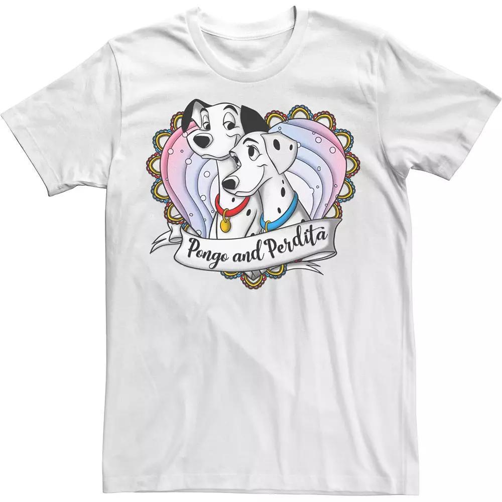 Disney's 101 Dalmatians Pongo And Perdita Men's Gradient Heart Tee, Size: Medium, White Product Image