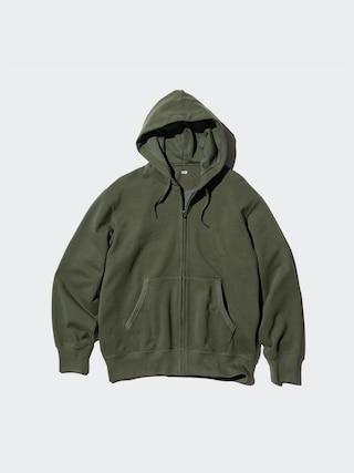Mens Sweat Full-Zip Hoodie with Quick-Drying Olive 2XS UNIQLO US Product Image