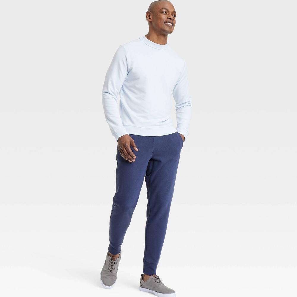 Men's Cotton Fleece Jogger Pants - All In Motion™ Navy Blue XL: Mid Rise, Zippered Pocket, Drawstring Waist Product Image