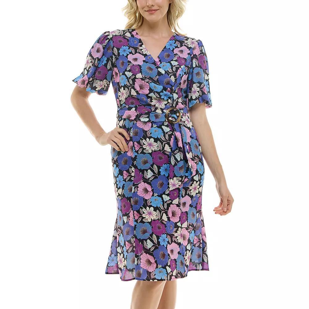 Women's Nicole Miller Surplice Belted Flirty Dress, Size: Small, Multi Print Product Image