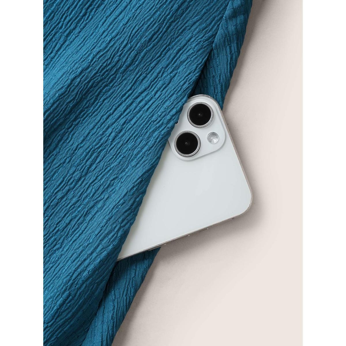 Plus Size Texture Drawstring Tie Knot Tassels Dress Cerulean Women Resort Tie knot V-neck Cap Sleeve Curvy BloomChic 10/M Product Image