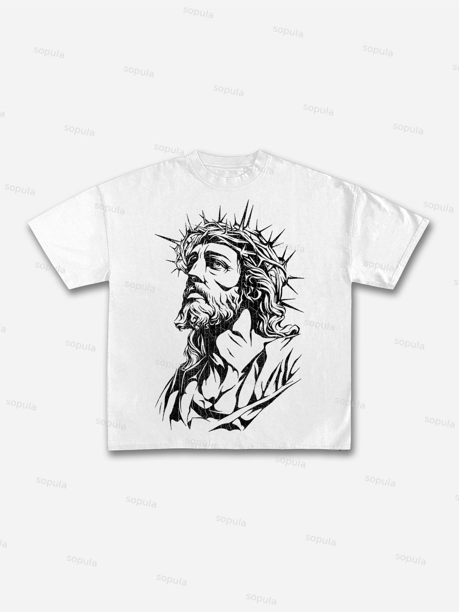 Jesus Graphic Print Cotton T-shirt Product Image