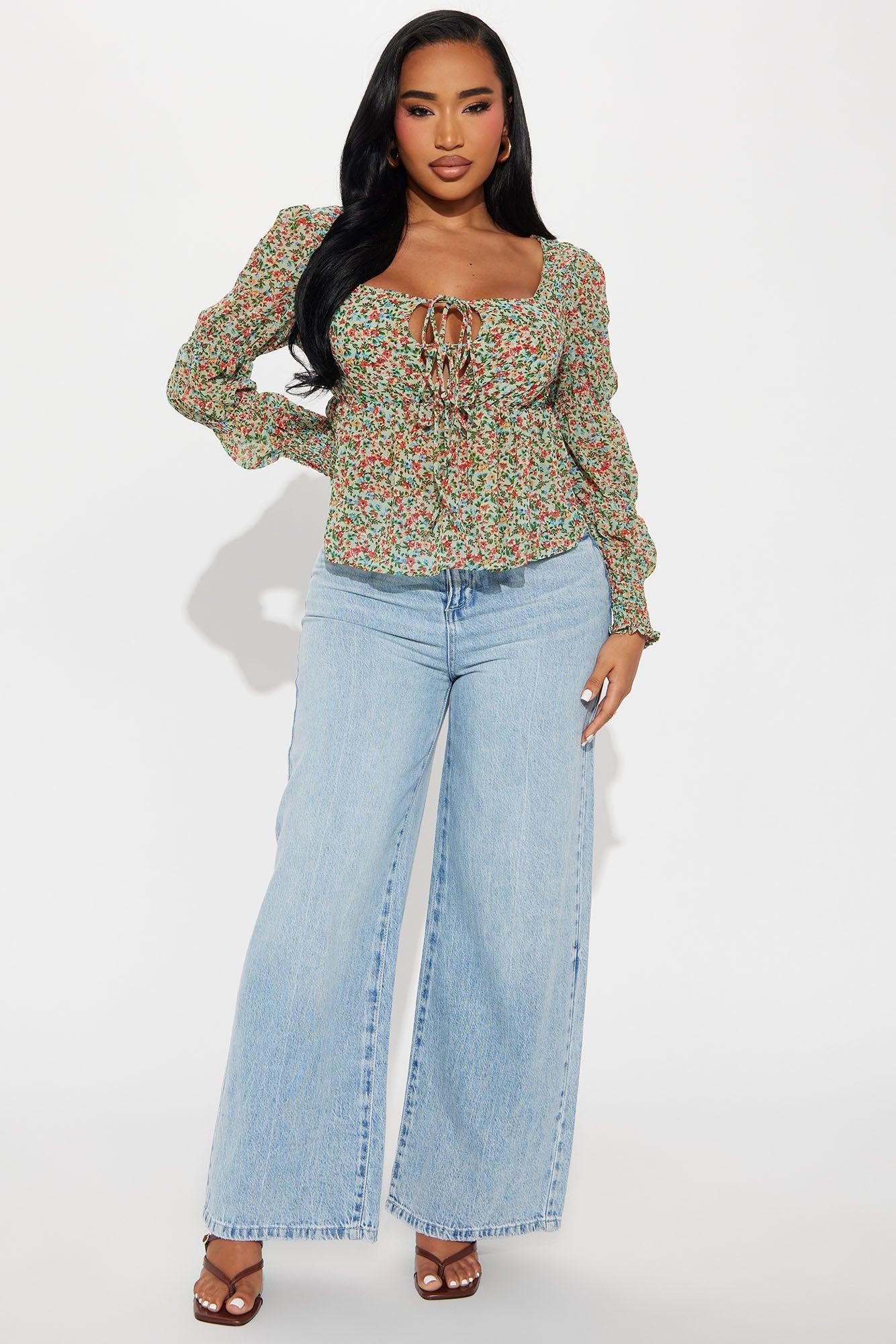 In The Garden Chiffon Floral Blouse - Green/combo Product Image
