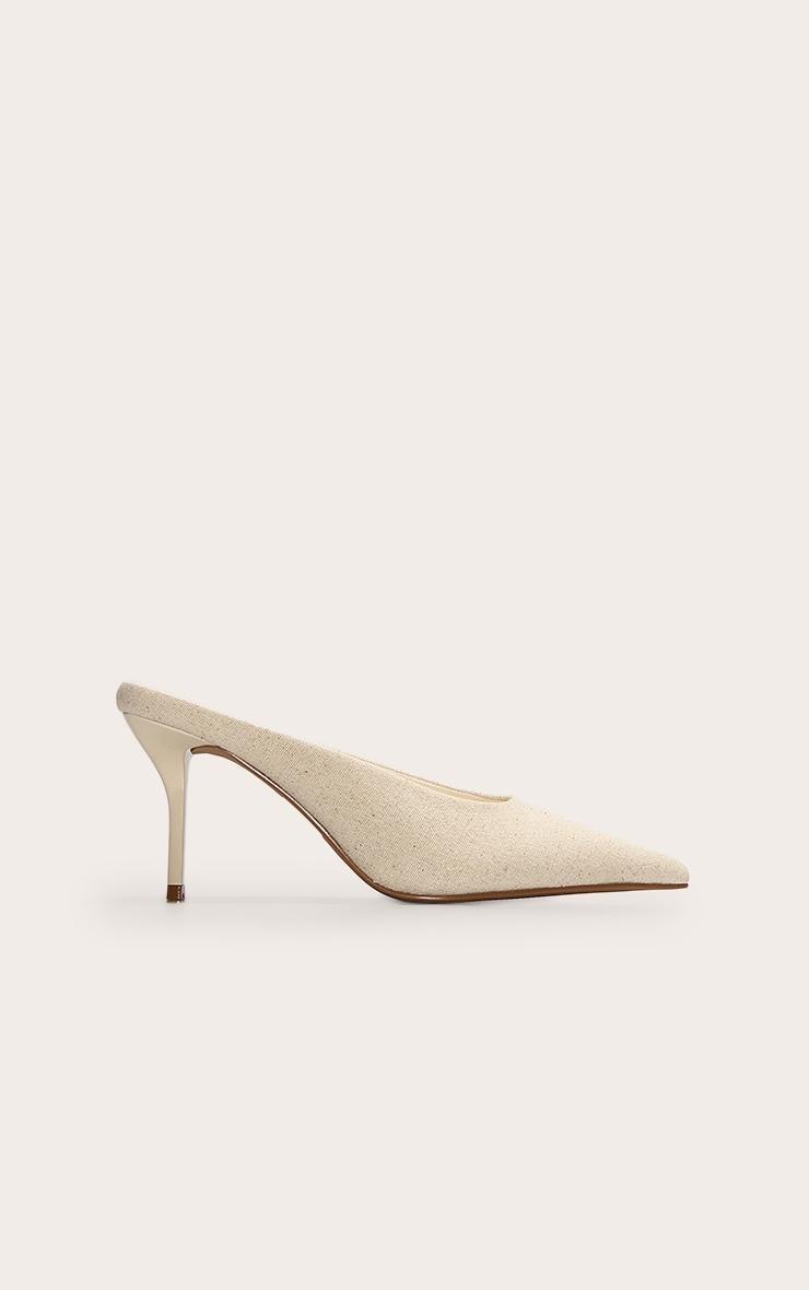 Natural Woven Point Toe Mid Stiletto Heeled Court Mules Product Image
