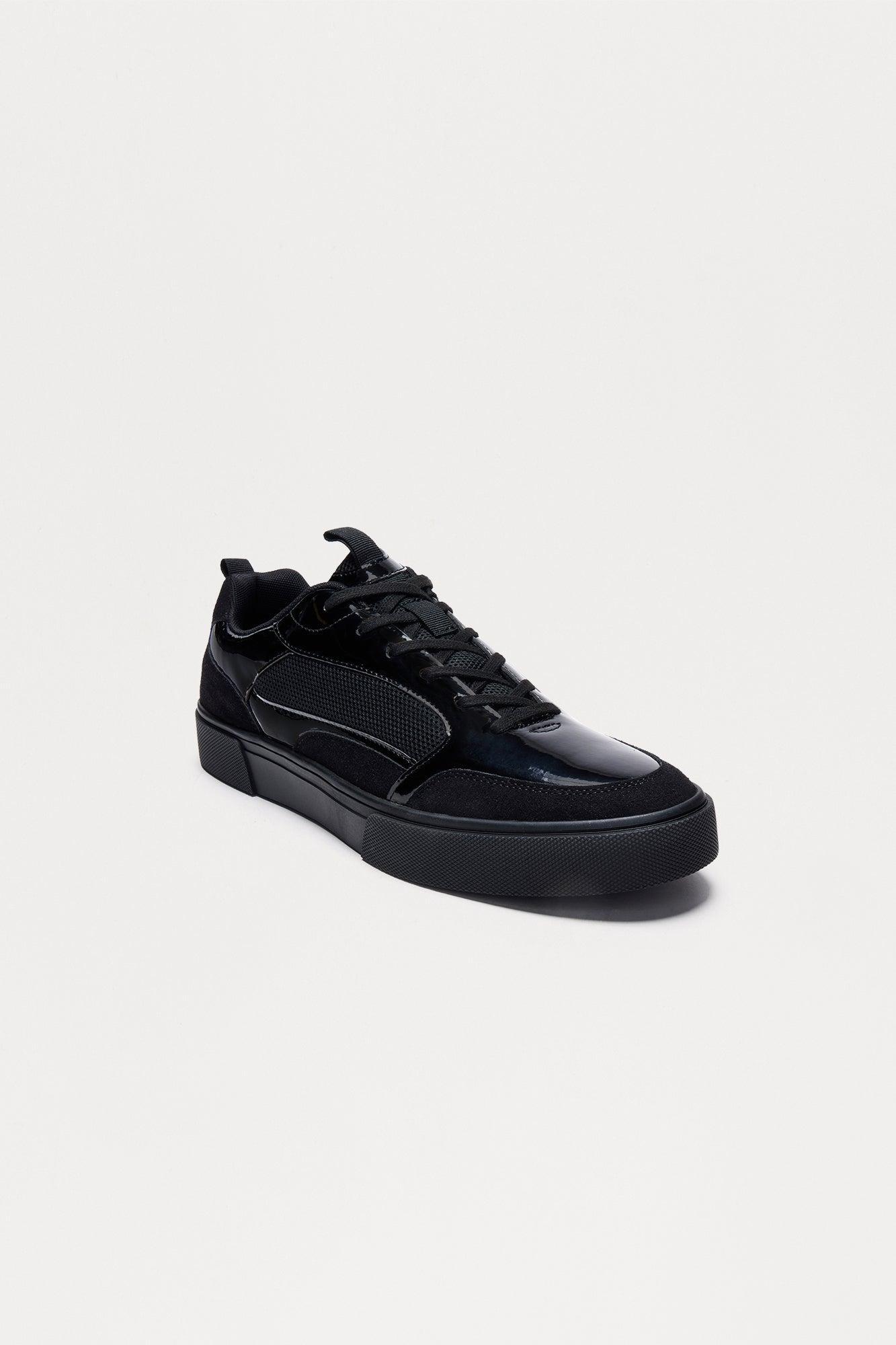 Patent Leather Lace Up Low Top Sneaker - Black Product Image