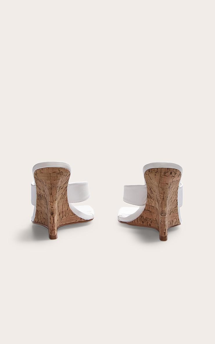 White Pu Round Toe Thong Heeled Wedges Product Image