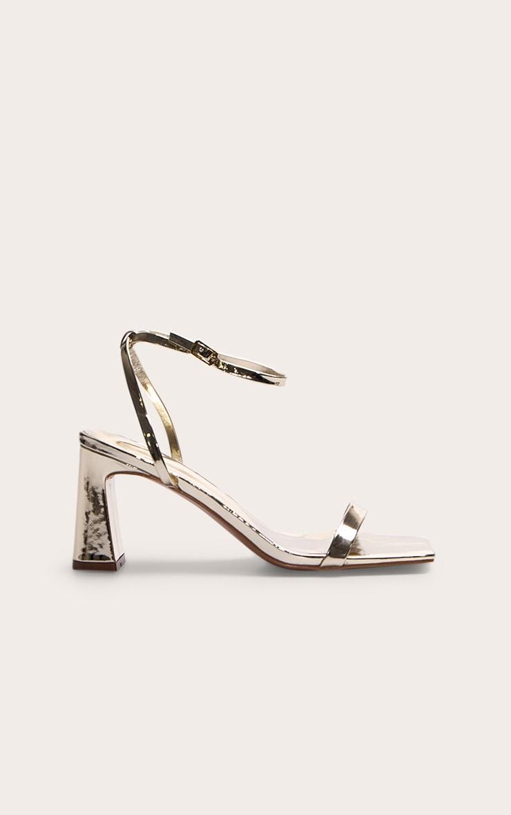 Gold PU Pu Square Toe Barely There Block High Heel Sandals Product Image