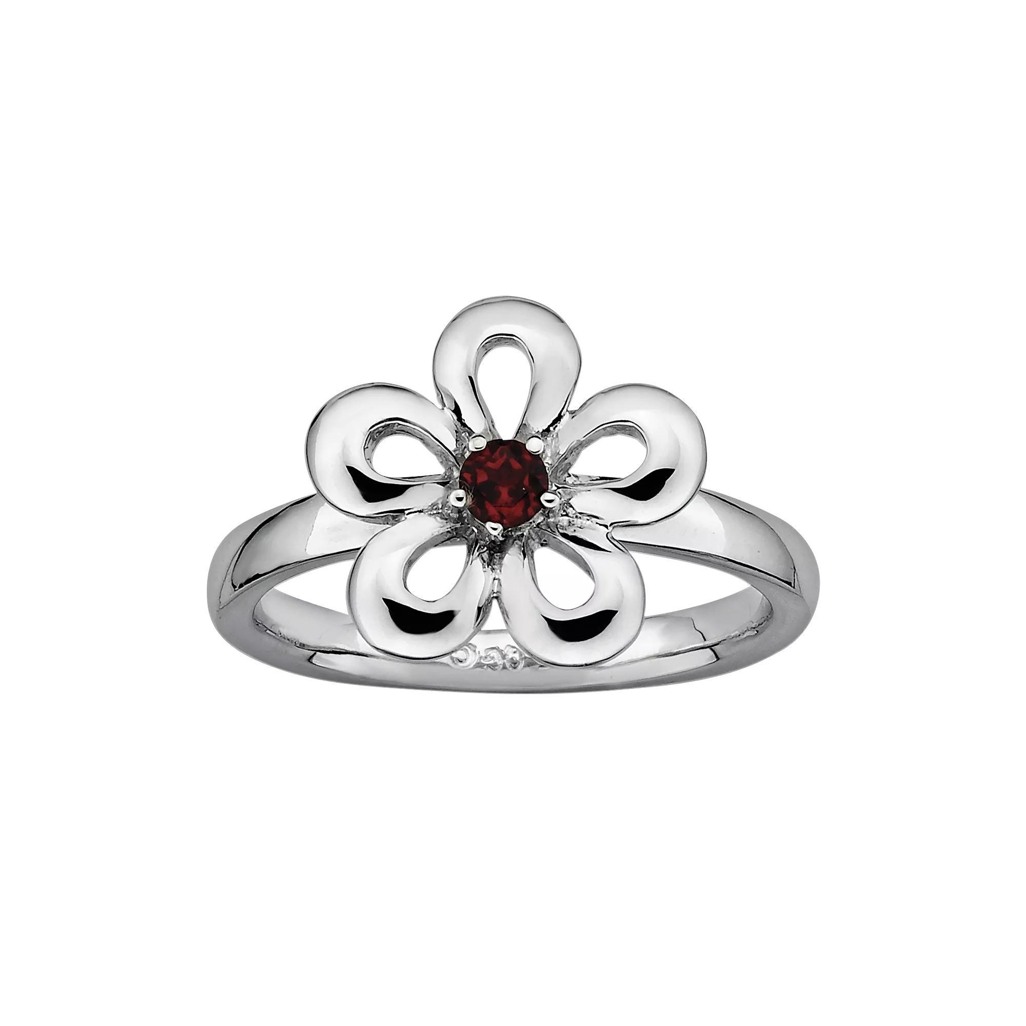 Stacks & Stones Sterling Silver Garnet Flower Stack Ring, Women's, Size: 7, Red Product Image