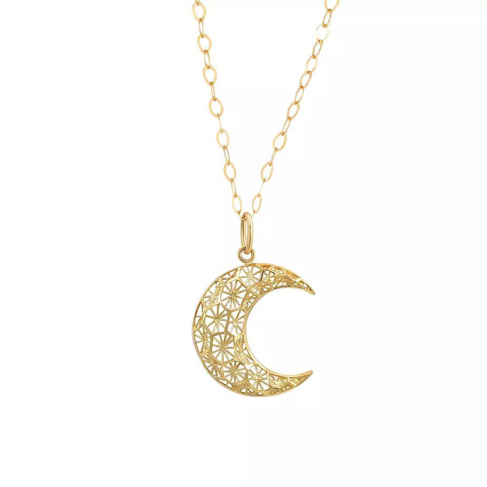 Forever 14k Gold Textured Filigree Moon Pendant Necklace, Women's, Size: 18" Product Image