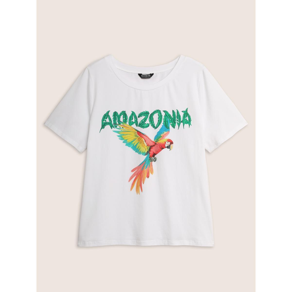 Plus Size Animal Print Contrast Round Neck T-shirt White Women Resort Contrast Animals Round Neck Vacation T-shirts BloomChic 22-24/3X Product Image