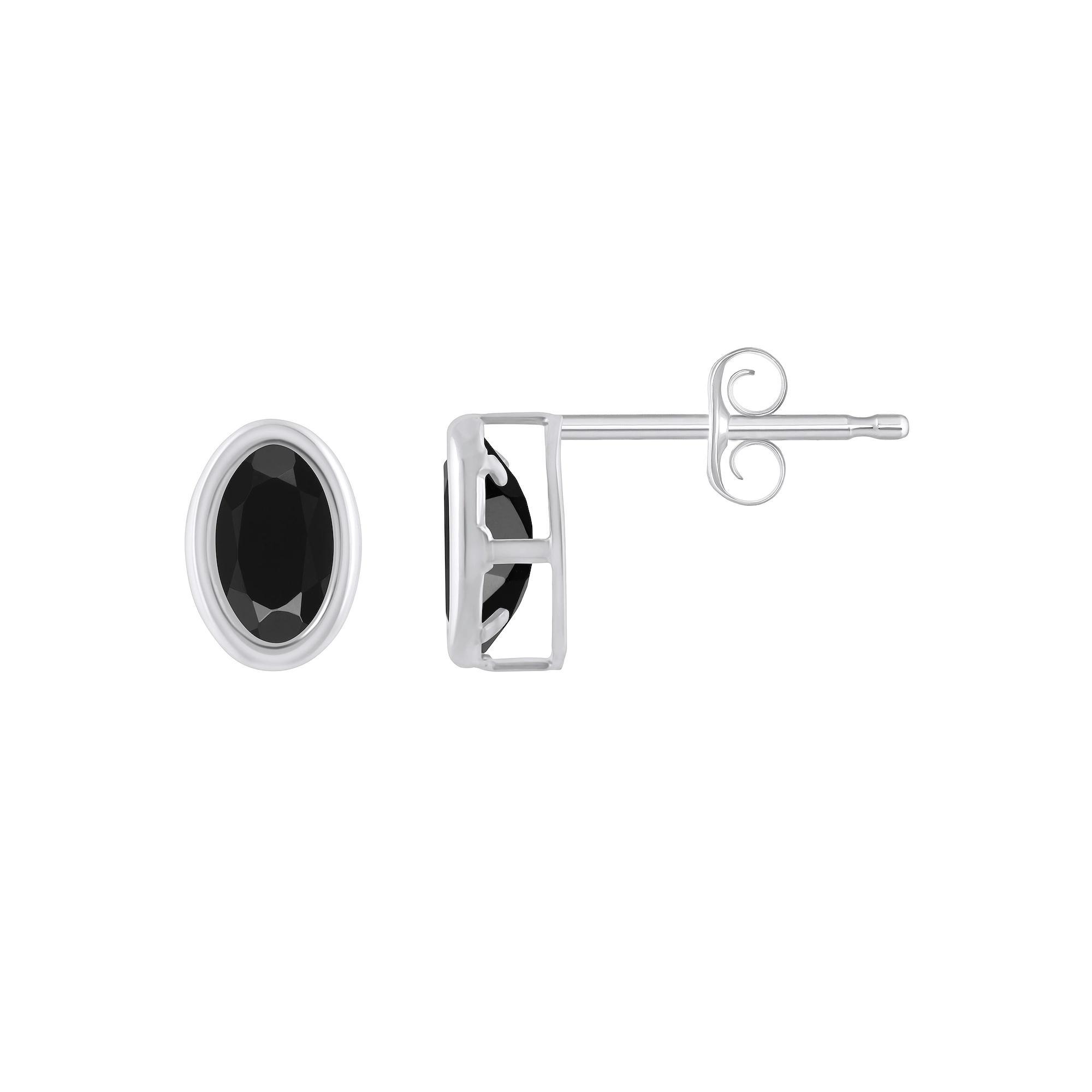 Celebration Gems 10k White Gold Oval Gemstone Stud Earrings, Women's, Black Product Image