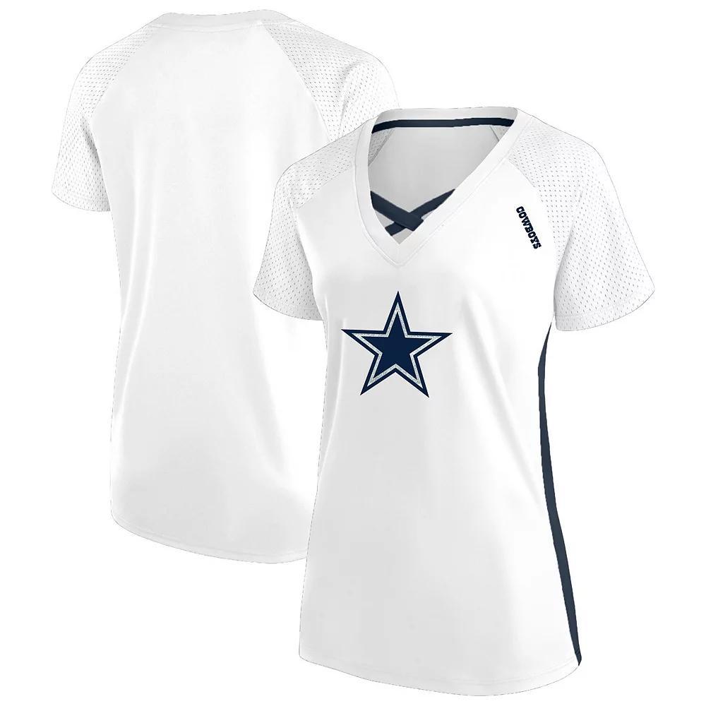 Women's Fanatics  White Dallas Cowboys Plus Size Glitter Lace-Up V- Neck T-Shirt, Size: 3XL Product Image