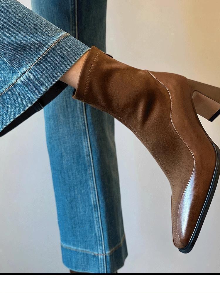Block Heel Faux Leather Short Boots Product Image