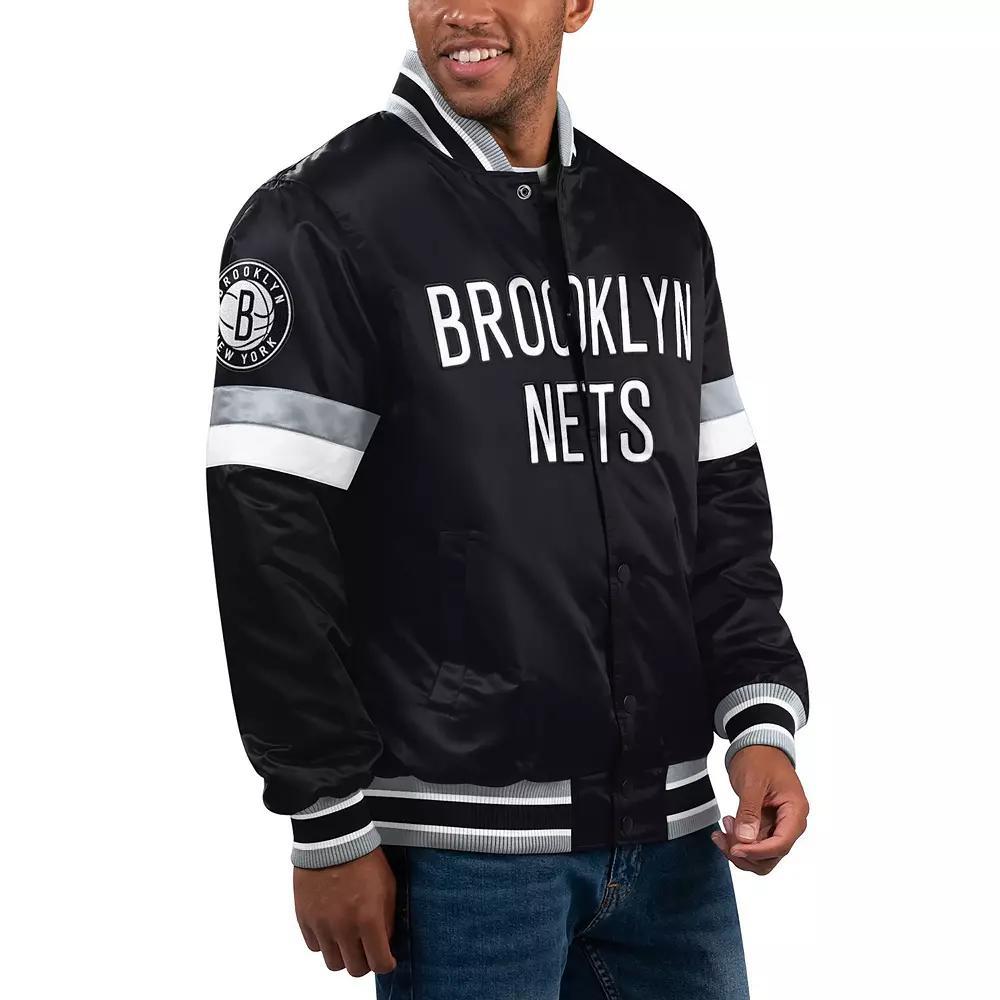 Men's Starter Black Brooklyn Nets Home Game Satin Full-Snap Varsity Jacket, Size: XL Product Image