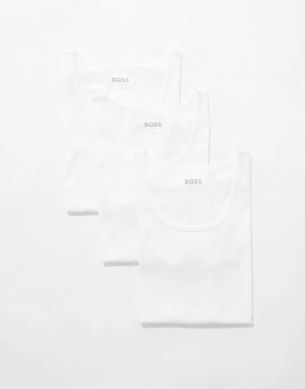Boss Bodywear 3-pack ribbed logo tank tops in white Product Image