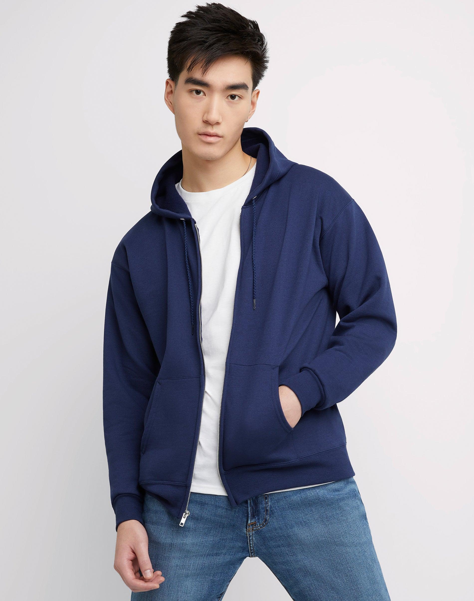 Men's Hanes® EcoSmart Fleece Full-Zip Hooded Jacket, Size: Large, Deep Royal1 Product Image