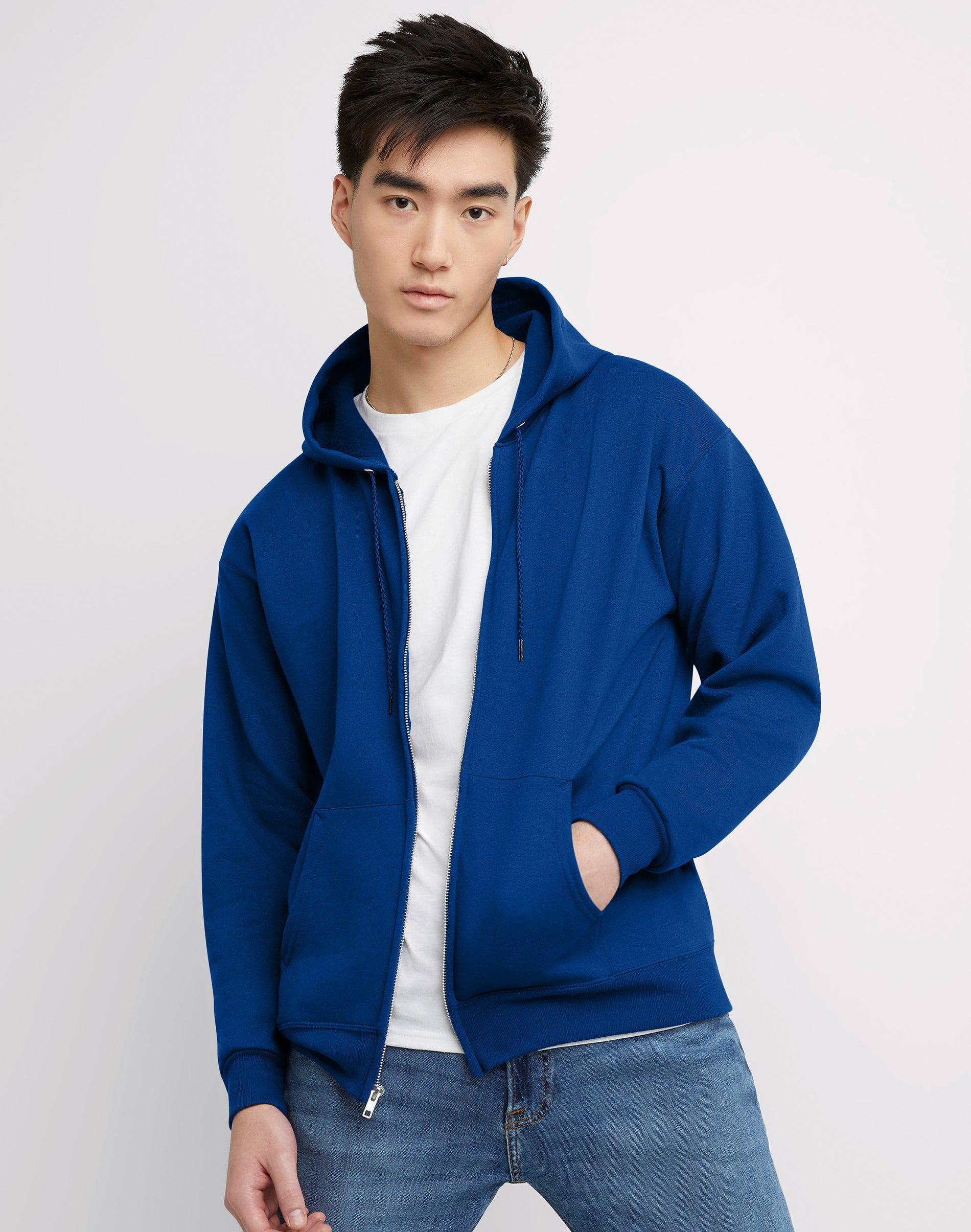 Men's Hanes® EcoSmart Fleece Full-Zip Hooded Jacket, Size: Large, Deep Royal1 Product Image