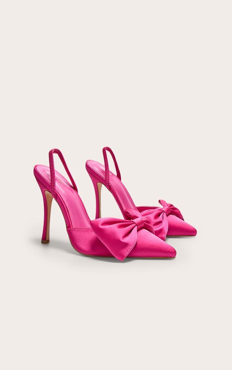 Pink Satin Point Toe Bow Detail Sling Back Heeled Courts Product Image
