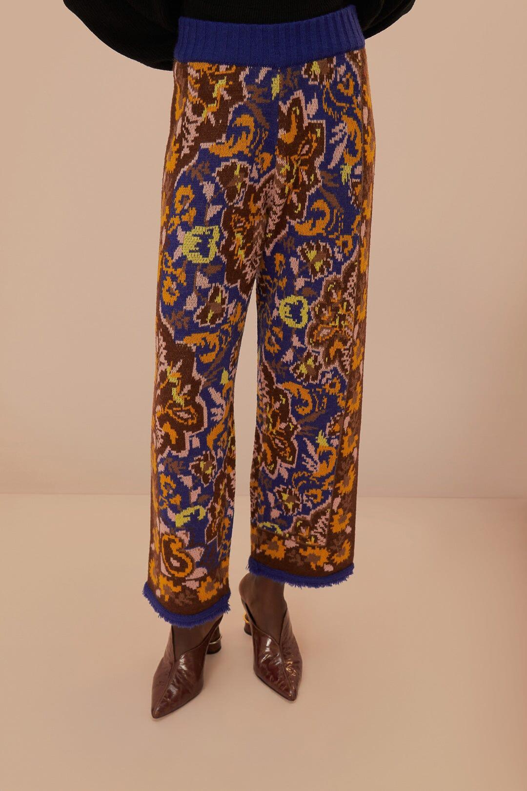 Glam Tapestry Blue Knit Pants, GLAM TAPESTRY BLUE / S Product Image