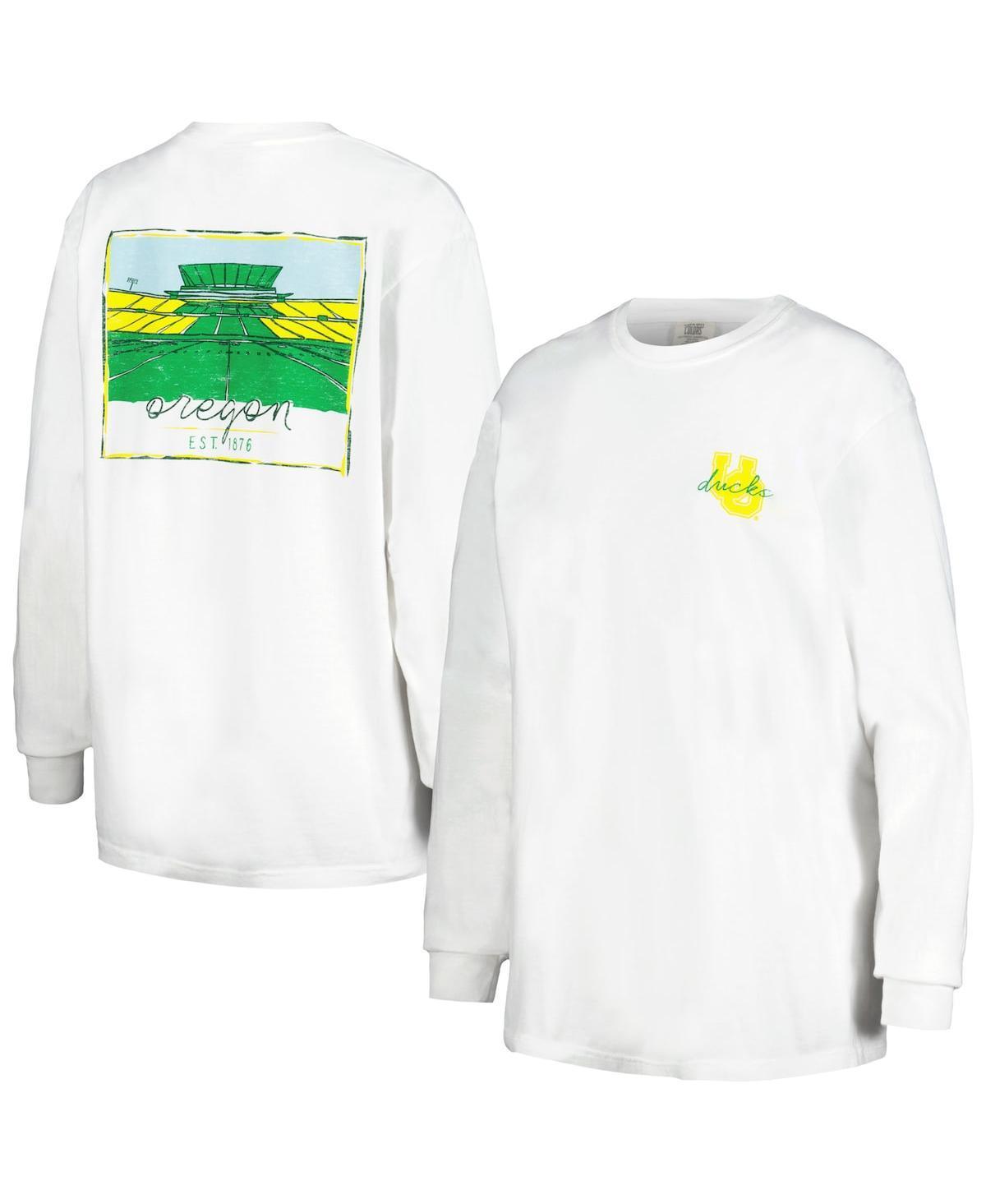Women's White Oregon Ducks Hand-Drawn Stadium Comfort Colors Oversized Long Sleeve T-Shirt, Size: XL Product Image