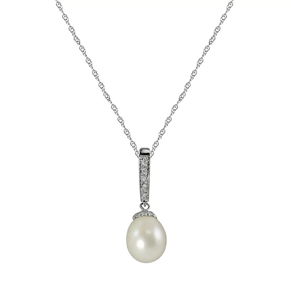 14k White Gold Freshwater Cultured Pearl and Diamond Accent Pendant, Womens Product Image