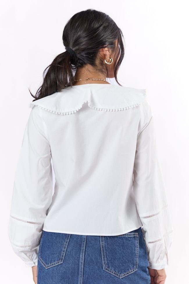 Burn The Breeze Ivory Ladder Detail Ruffle Front Blouse SALE Product Image