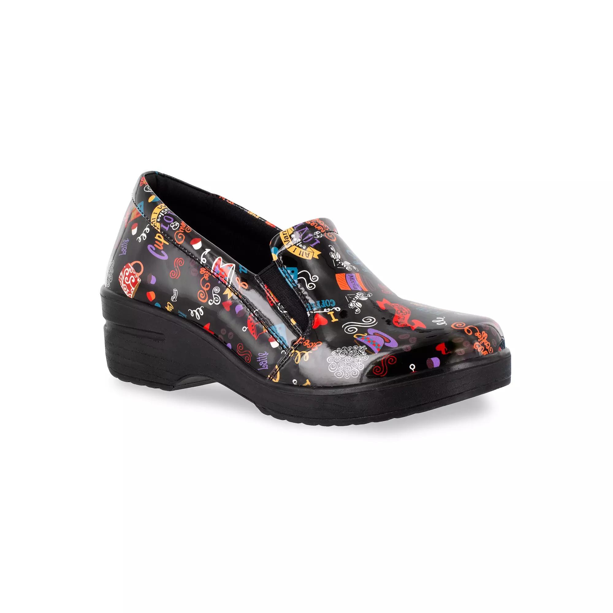 Easy Works by Easy Street Leeza Womens Work Clogs Brown Black Patent Product Image