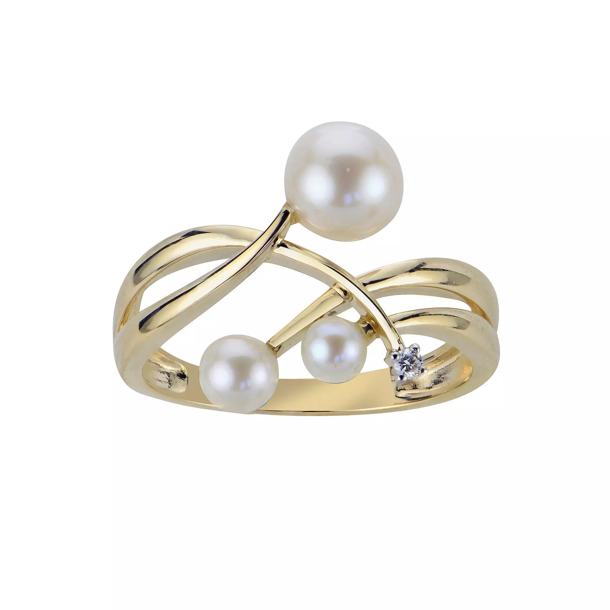 PearLustre by Imperial 14k Gold Freshwater Cultured Pearl & Diamond Accent Crossover Ring, Womens Product Image