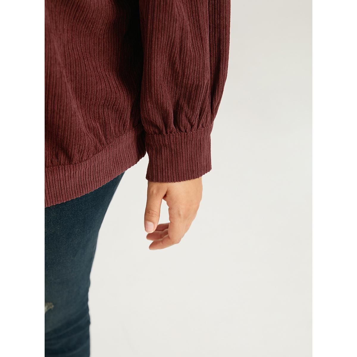 Plus Size Plain Texture Button Through Gathered Jacket Women Maroon Texture Dailywear Jackets BloomChic 14-16/1X Product Image