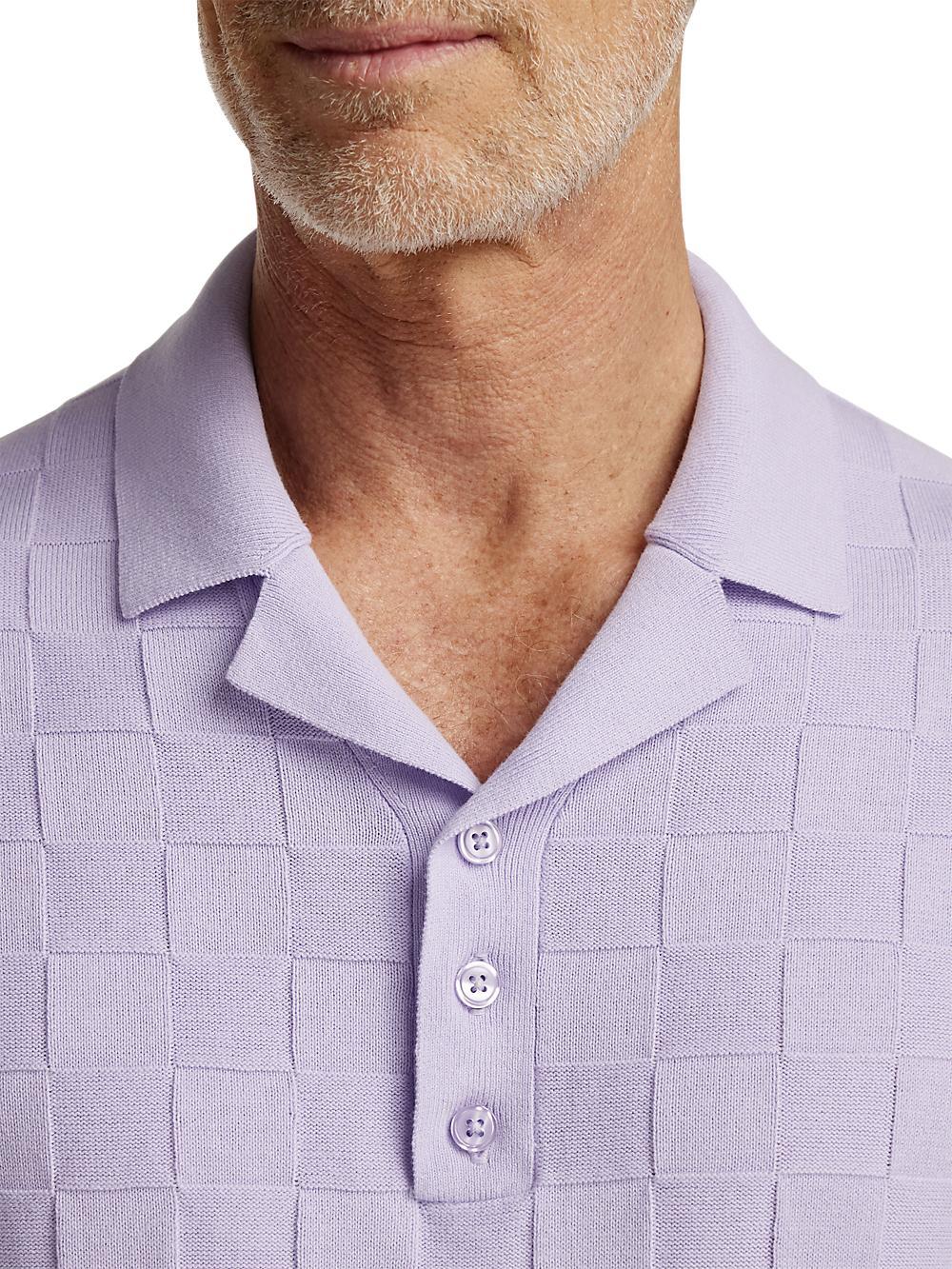 Cotton Three Button Camp Collar Sweater - Lavender Product Image