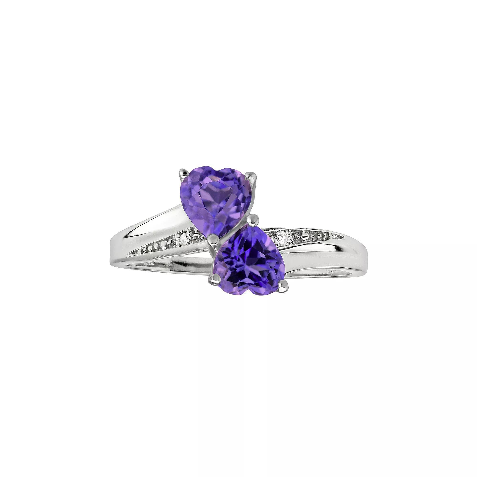 Gemminded Sterling Silver Amethyst & Diamond Accent Heart Bypass Ring, Women's, Size: 6, Purple Product Image