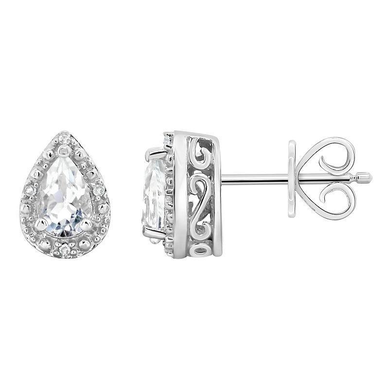 Celebration Gems Sterling Silver Pear Shaped Genuine Amethyst Diamond Accent Stud Earrings, Women's, Blue Topaz Product Image