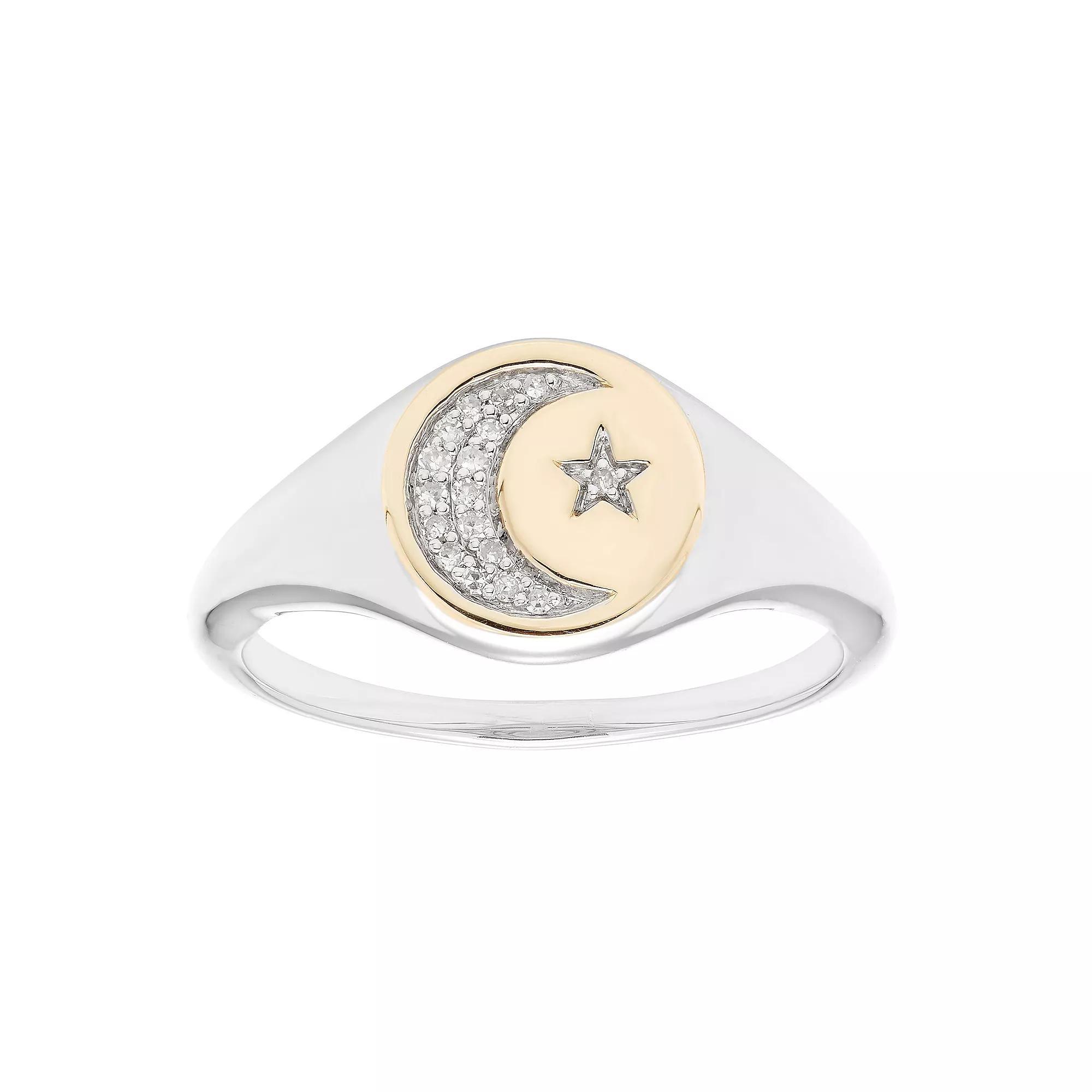 It's Personal 14k Gold Over Sterling Silver Diamond Accent Moon & Star Signet Ring, Women's, Size: 6, Two Tone Product Image