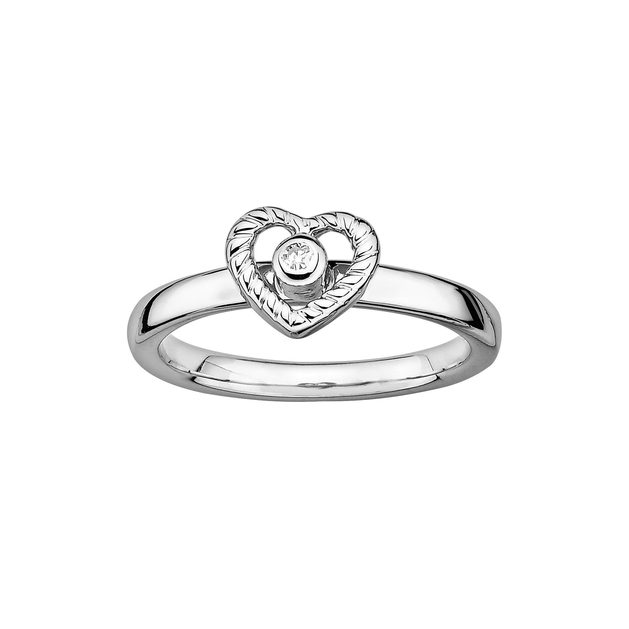 Stacks & Stones Sterling Silver Diamond Accent Openwork Heart Stack Ring, Women's, Size: 10 Product Image