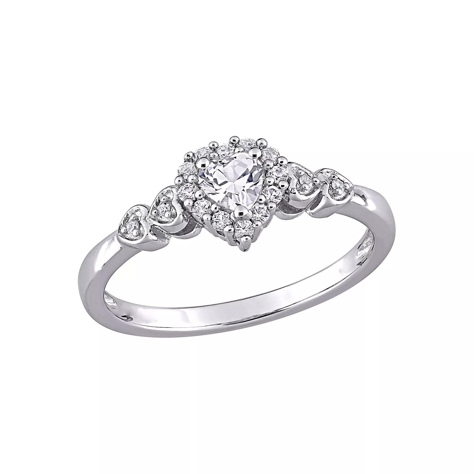 Stella Grace Sterling Silver Diamond Accent & Lab-Created White Sapphire Heart Ring, Women's, Size: 6 Product Image