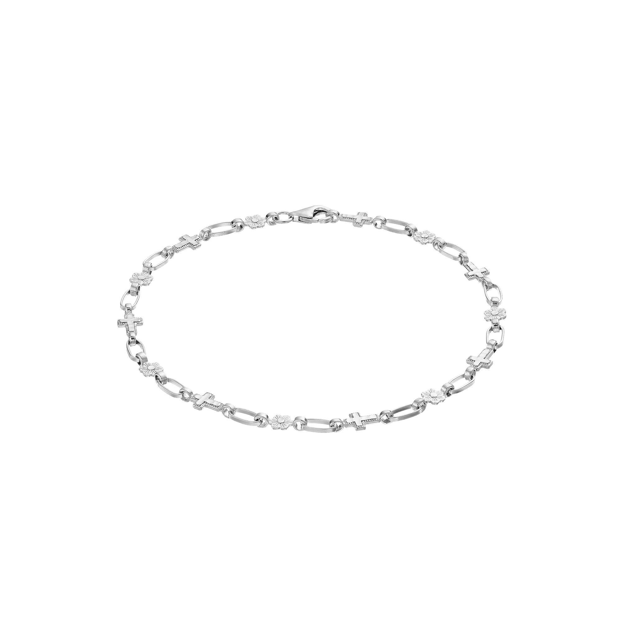 Kristen Kesho Sterling Silver Flower & Cross Link Bracelet, Women's, Size: 7.5" Product Image