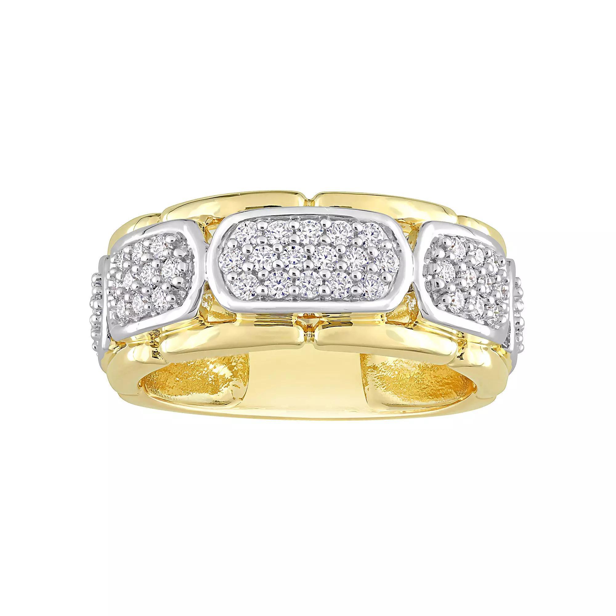 Stella Grace Men's Two Tone Sterling Silver Lab-Created Moissanite Station Ring, Size: 13 Product Image
