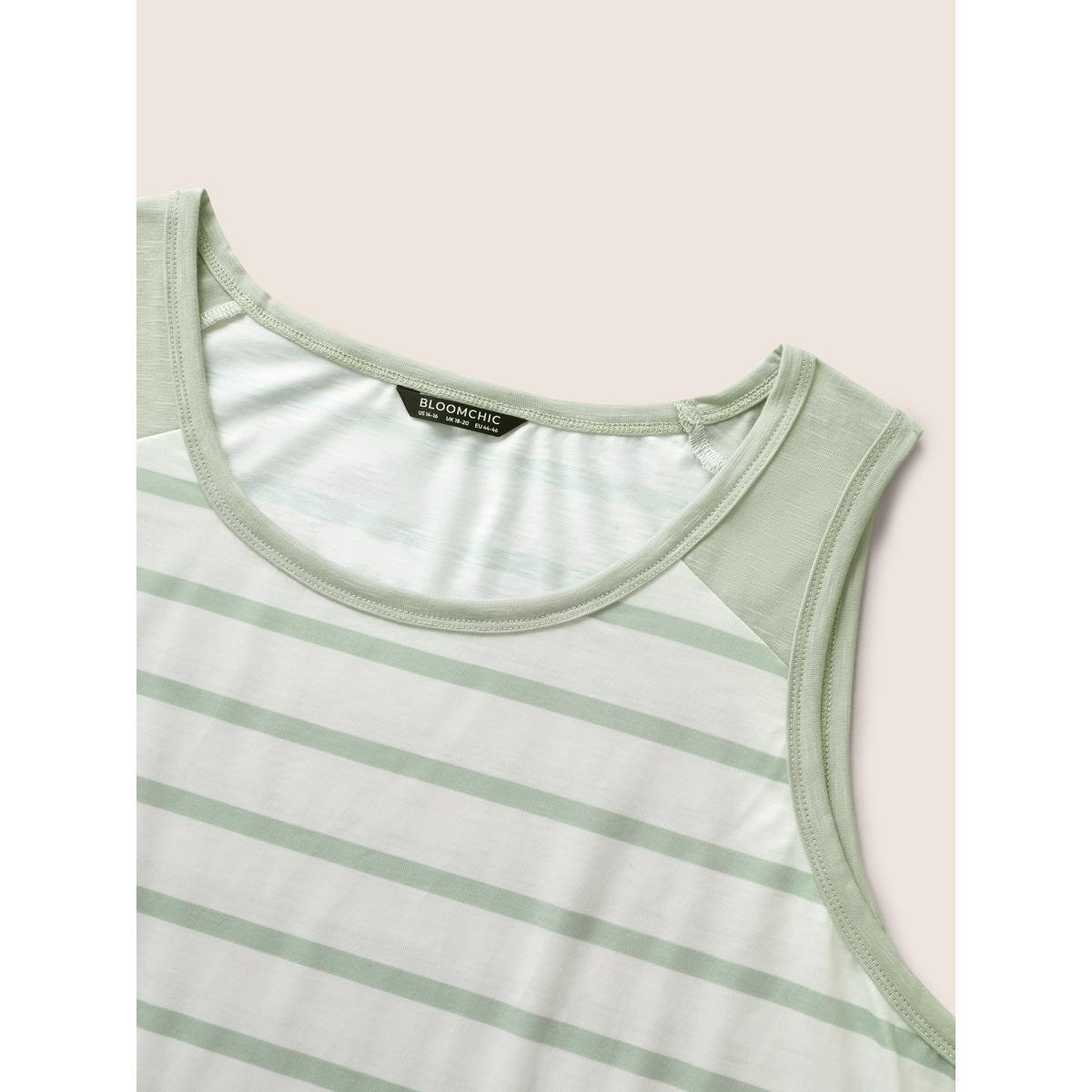 Plus Size Contrast Stripes Round Neck Tank Top Women LightGreen Casual Contrast Round Neck Everyday Tank Tops Camis BloomChic 10/M Product Image